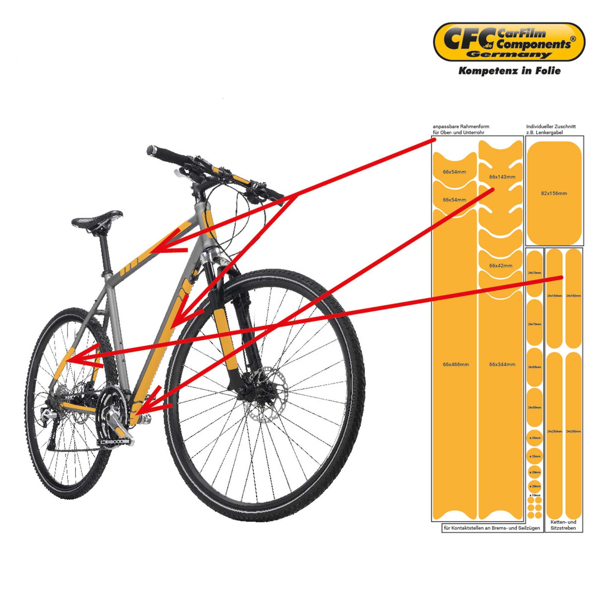 Rahmenschutzfolie Universal für alle Fahrräderrahmen, Matt